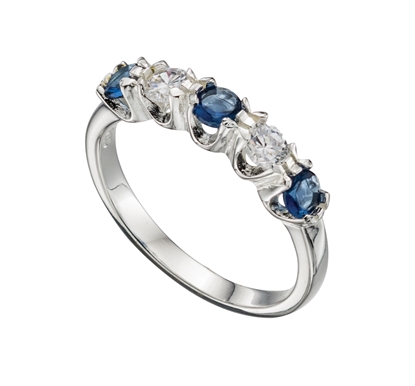 Picture of Blue Glass & Clear 5 Stone Eternity Ring