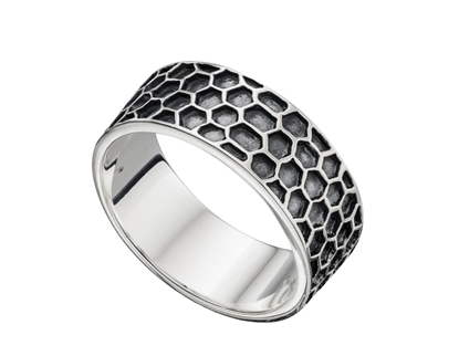 Picture of Oxidised Honeycomb Pattern Mens Ring