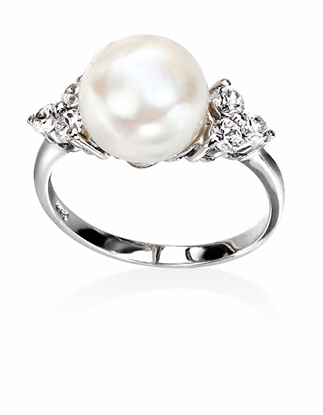 Picture of White Freshwater Pearl/Clear CZ Ring