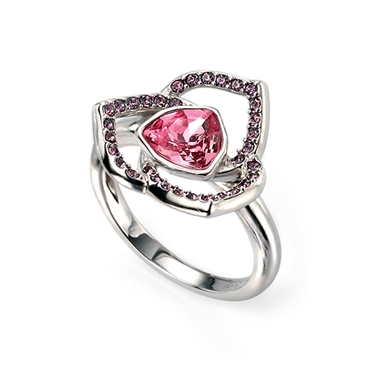 Picture of Rhodium Plated Swarovski Rose And Amethyst Flower Ring