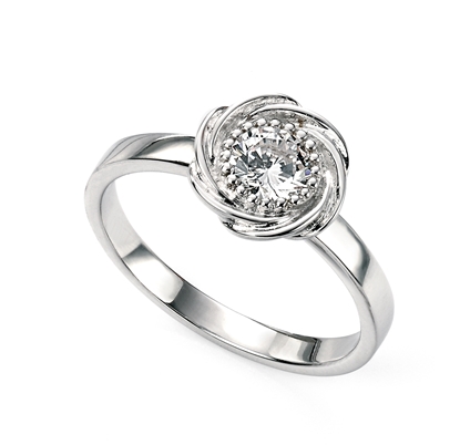 Picture of Rhodium Plated Clear CZ Milgrain Edge Flower Ring