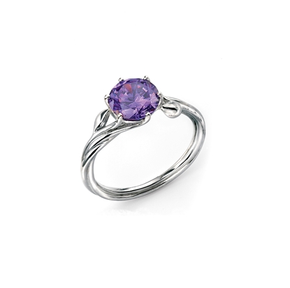 Picture of Rhodium Plated Violet CZ Ring With Leaf Detail