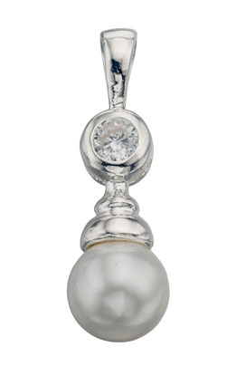 Picture of White Synthetic Pearl & Clear CZ Drop Pendant