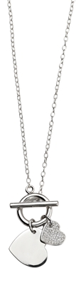 Picture of T-Bar Necklacce With Double Heart Pave CZ