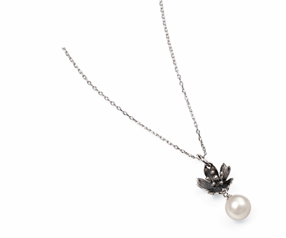 Picture of Flower With Oxidised Centre And Drop Pearl Pendant