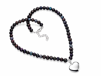 Picture of Black Freshwater Pearl Heart Charm 41+5Cm Necklace