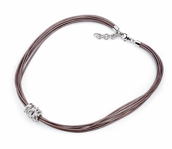 Picture of Multi Leather Necklace With Silver And Cz Disc