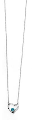 Picture of Rhodium Plated Open Heart Necklace With Blue Topaz