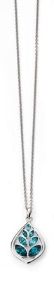 Picture of Rhodium Plated Swarovski Indicolite And Light Turquoise Teardrop Leaf Pendant