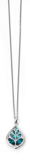 Picture of Rhodium Plated Swarovski Indicolite And Light Turquoise Teardrop Leaf Pendant