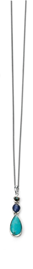 Picture of Rhodium Plated Turquoise And Dark Blue Stone Drop Pendant