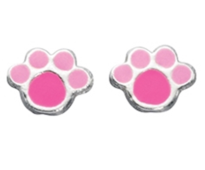Picture of Pink Enamel Paw Print Stud