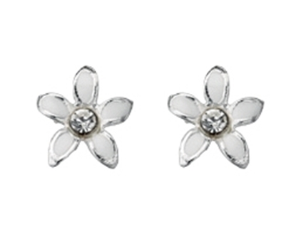 Picture of Clear Crystal & White Enamel Flower Stud