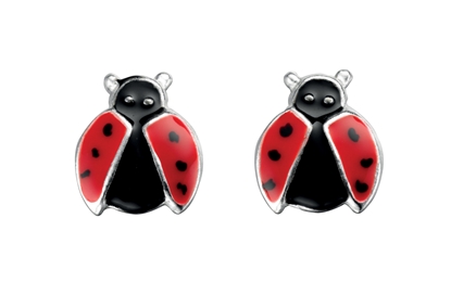 Picture of Red, Black And Silver Enamel Ladybird Stud