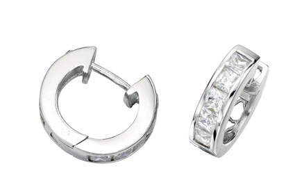 Picture of Clear CZ 5 Square Stones Hoop Earrings