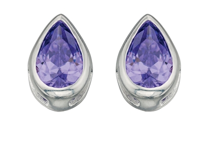 Picture of Amethyst CZ Teardrop Stud Earrings