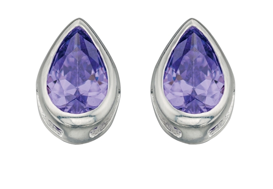 Picture of Amethyst CZ Teardrop Stud Earrings