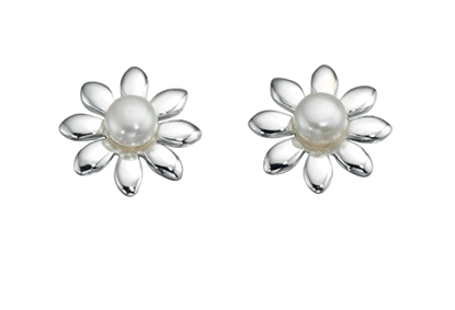 Picture of White Freshwater Pearl Flower Stud Earrings
