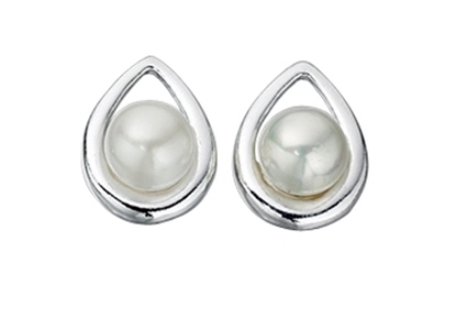 Picture of White Imitation Pearl Teardrop Earrings