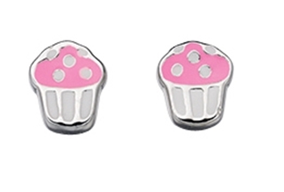 Picture of Pink & White Enamel Cupcake Stud Earrings
