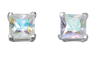Picture of Rainbow CZ Square Stud Earrings