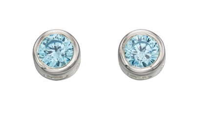 Picture of Blue Topaz Cz Rubover Studs 4Mm