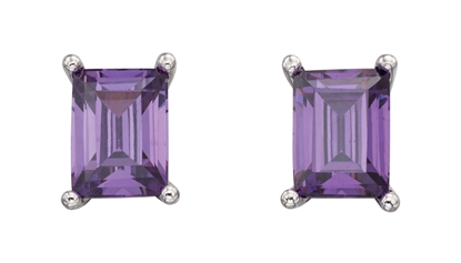 Picture of Rectangular Emerald Cut Earrings - Amethyst