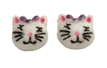 Picture of Glitter White Cat's Face Studs