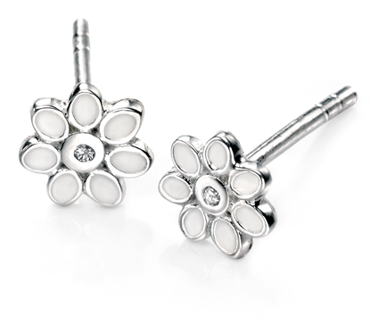 Picture of D For Diamond White Enamel Flower Earrings