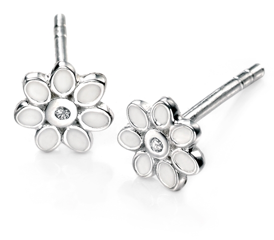Picture of D For Diamond White Enamel Flower Earrings