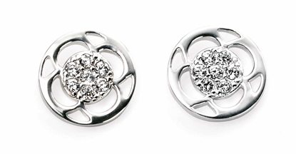 Picture of Round Flower Motif Stud Earrings With Clear Cz