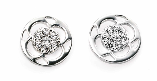 Picture of Round Flower Motif Stud Earrings With Clear Cz