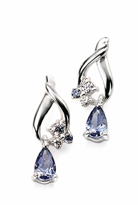 Picture of Twisted Silver Earrings With Tanzanite Cz And Clear Cz