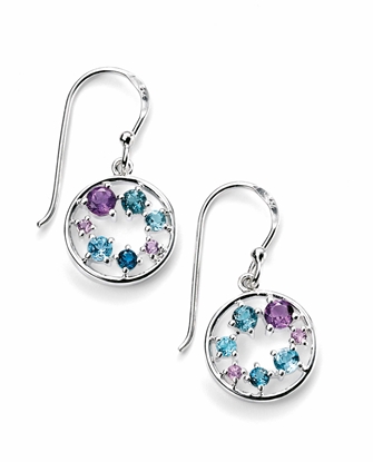 Picture of Cut Out Disc Earrings With Blue London Topaz, Amethyst And Blue Topaz