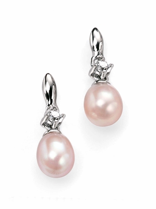 Picture of Pink Pearl Earrings With Clear Cz