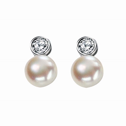 Picture of CZ And White Pearl Drop Earrings