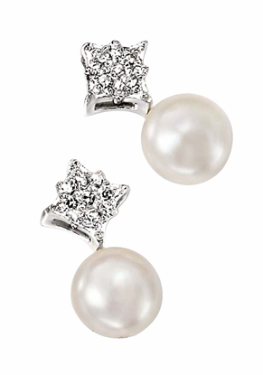 Picture of Pave Cz Diamond Studs With White Pearl