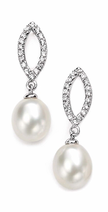 Picture of White Freshwater Pearl & Clear CZ Marquise Earrings