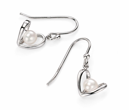 Picture of Cut Out Silver Heart Earrings With White Pearl