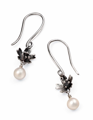 Picture of Flower With Oxidised Centre And Drop Pearl Earrings