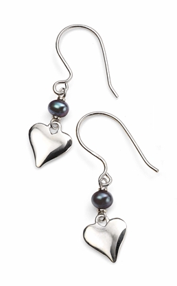 Picture of Black Freshwater Pearl Heart Drop Earrings