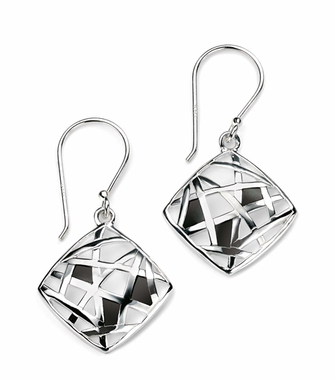 Picture of Silver And Onyx Geometric Dangly Earrings