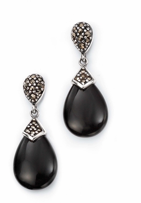Picture of Teardrop Stud Drop Earrings With Marcasite And Onyx