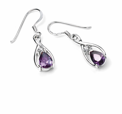 Picture of Teardrop Twist Earrings With Clear & Amethyst CZ