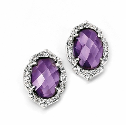 Picture of Dark Violet Cz Oval Earrings With Pave