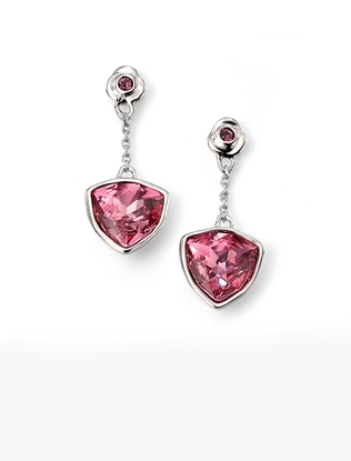 Picture of Rhodium Plated Swarovski Rose And Amethyst Flower Earrings