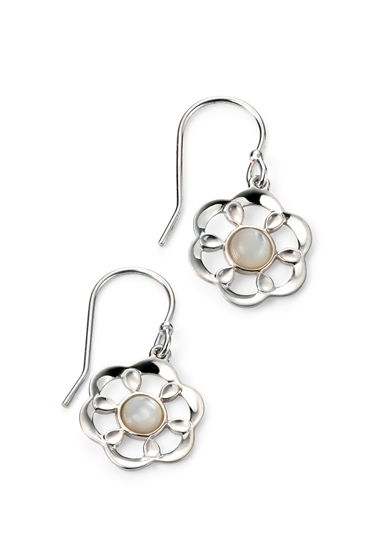 Picture of Rhodium Plated Mother Of Pearl Flower Earrings
