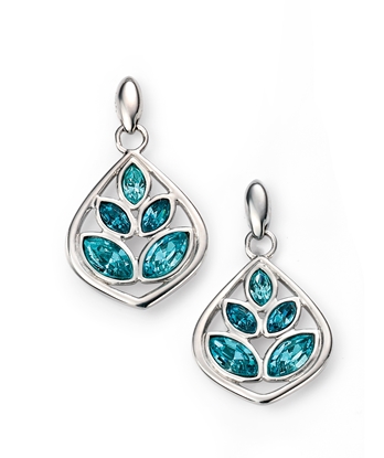 Picture of Rhodium Plated Swarovski Indicolite And Light Turquoise Teardrop Leaf Earrings