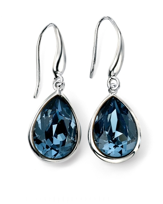 Picture of Rhodium Plated Blue Swarovski Crystal Teardrop Hook Earrings