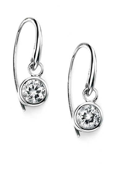Picture of Rhodium Plated Round Clear CZ Hook Earrings
